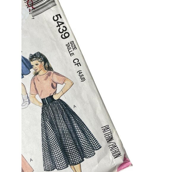 90s Easy McCalls 5439 Sewing Pattern Size 4-5-6 T Shirt Skirt Scarf Headband CUT - Picture 2 of 6